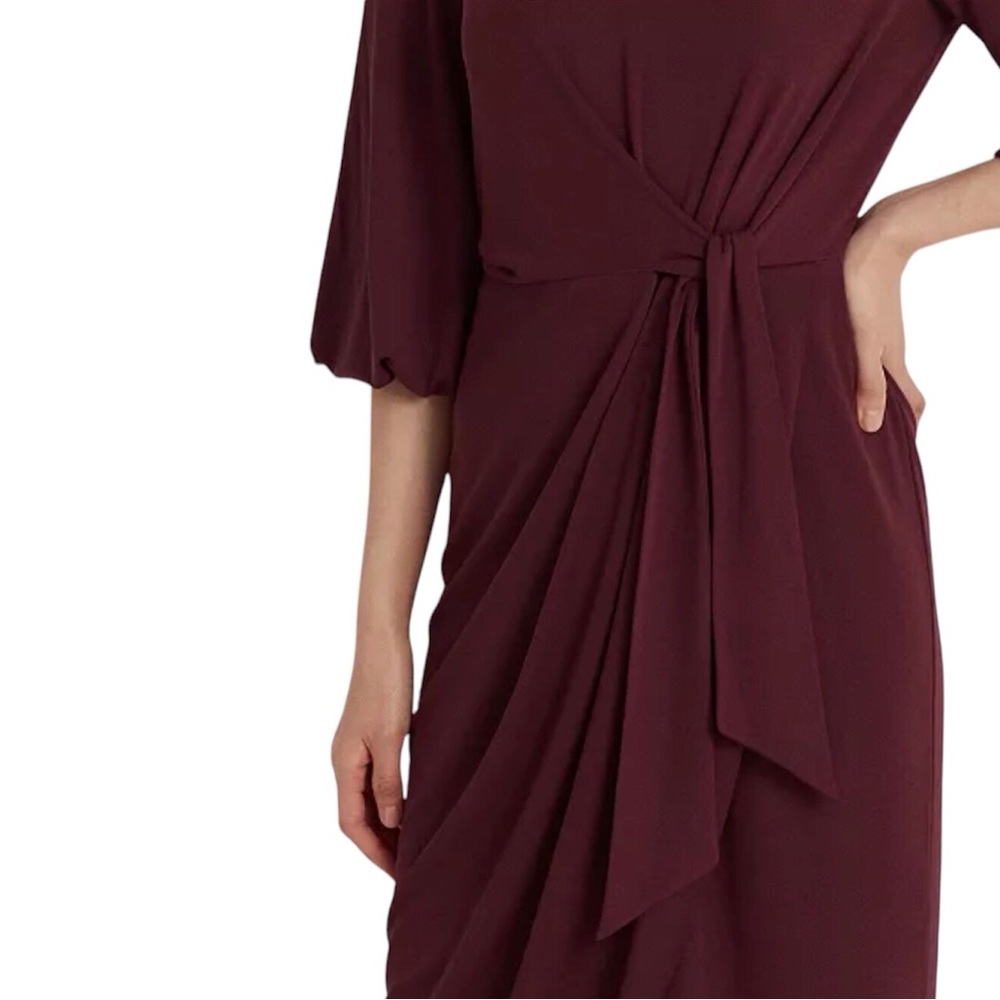 Lauren Ralph Lauren Tie Front Midi Dress Red Stretch Jersey Size 6 - Picture 5 of 9